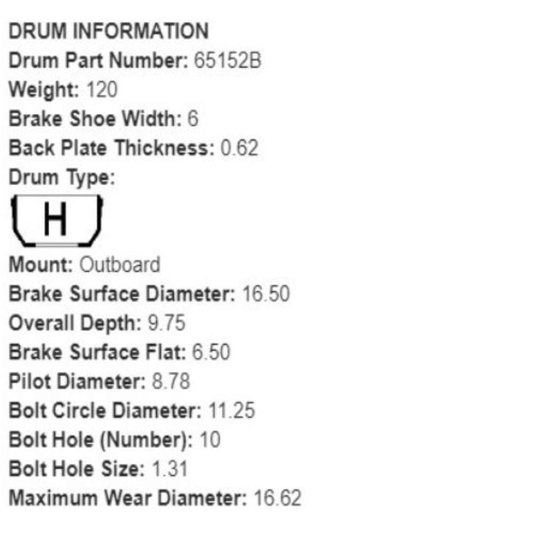 Brake Drum (65152B) 54248-018